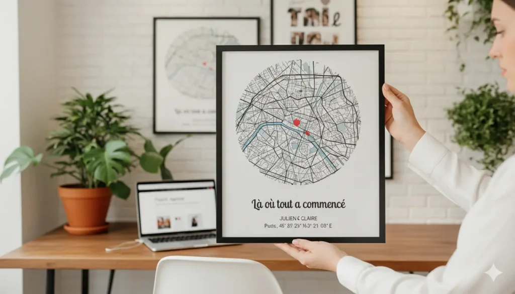Affiche couple personnalisée - Là où tout a commencé Exemple d'une affiche pour couple personnalisée avec carte